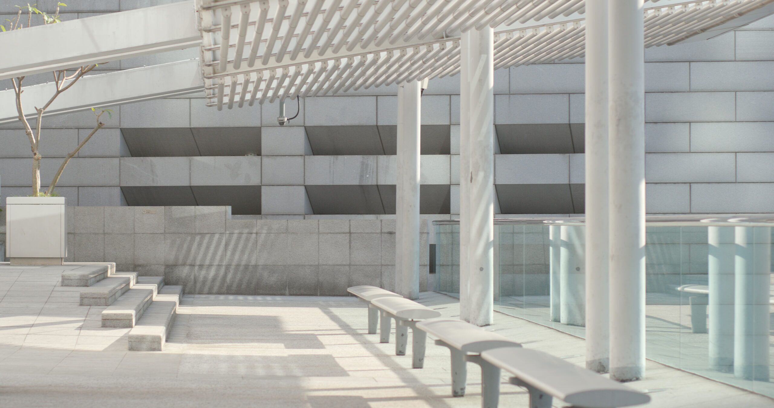 Concrete paving and exterior architectural columns