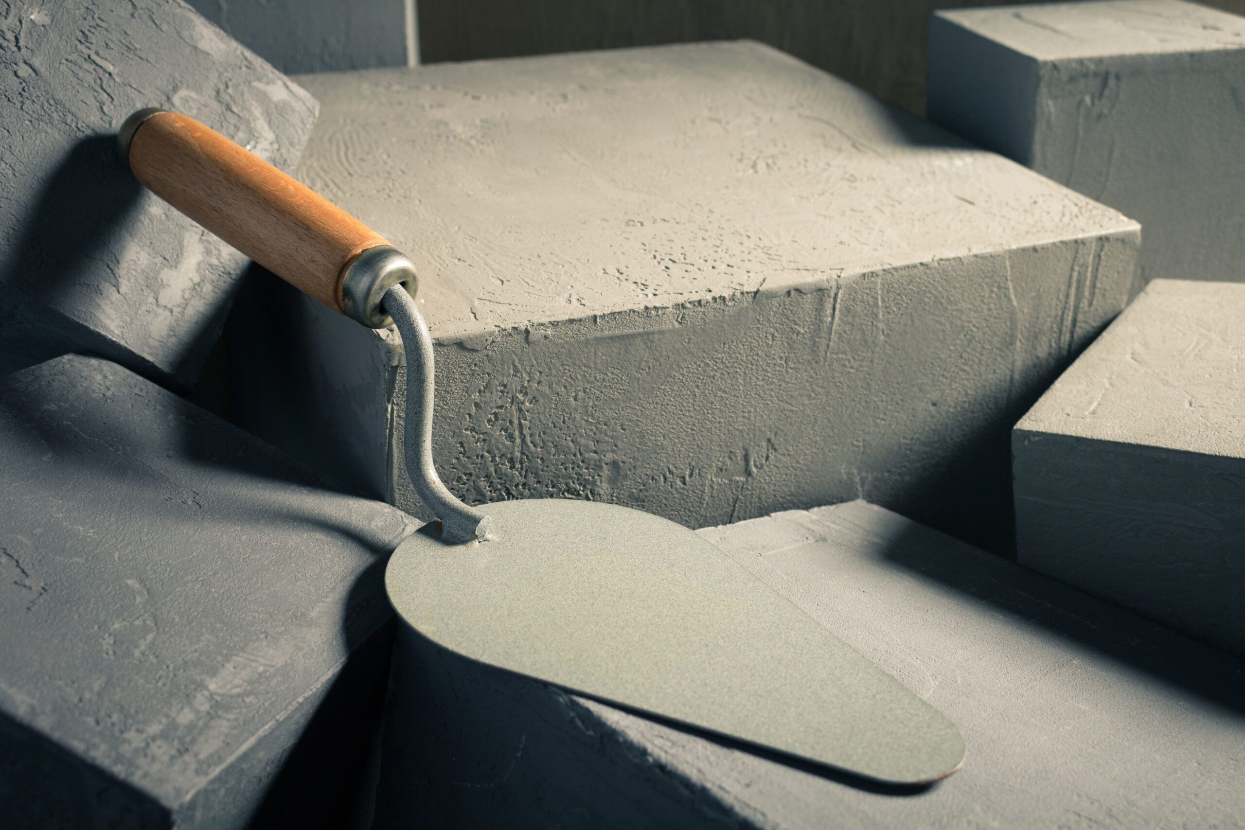Trowel beside a concrete block